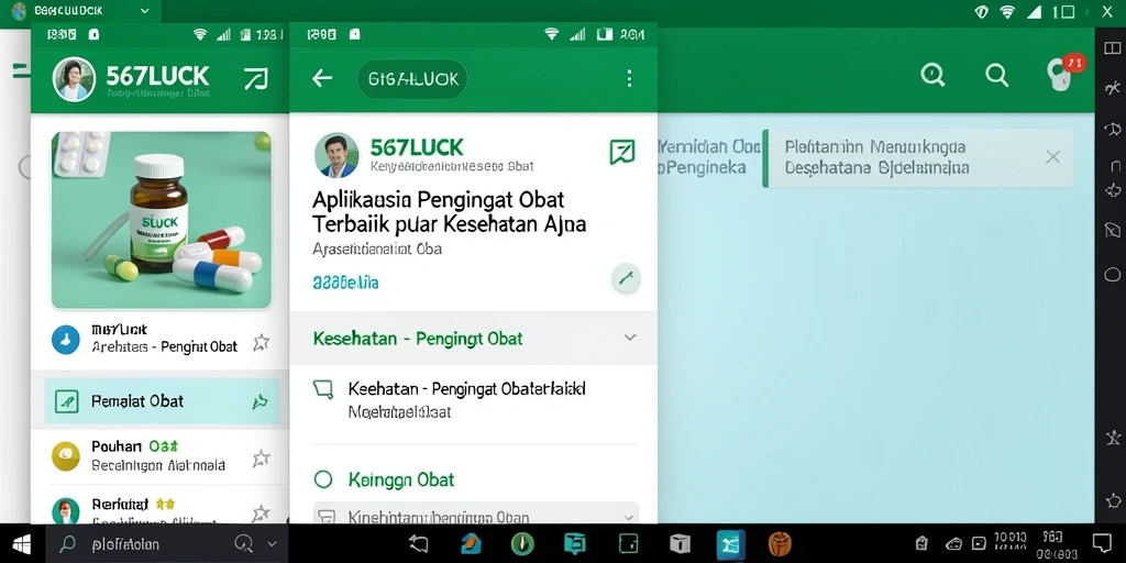 Antarmuka aplikasi 567LUCK dengan fitur pengingat obat yang sederhana.
