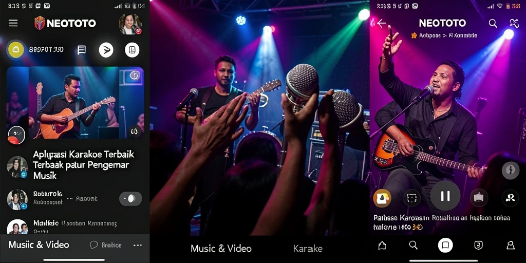 Antarmuka aplikasi NEOTOTO dengan fitur karaoke yang menarik.