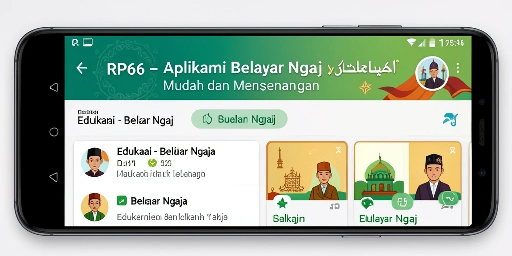 Tampilan antarmuka aplikasi RP66 untuk belajar ngaji yang interaktif.