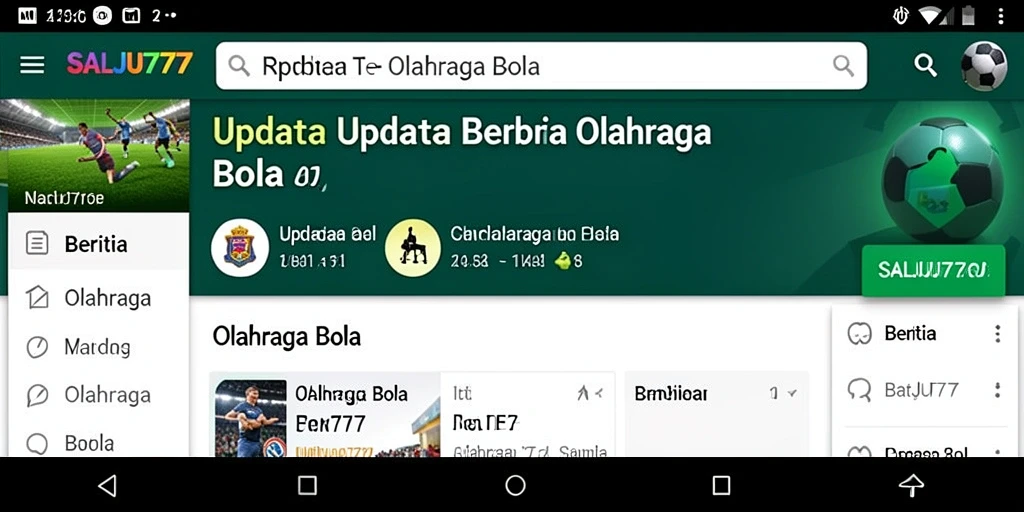 Antarmuka aplikasi SALJU777 menampilkan berita olahraga bola terkini.